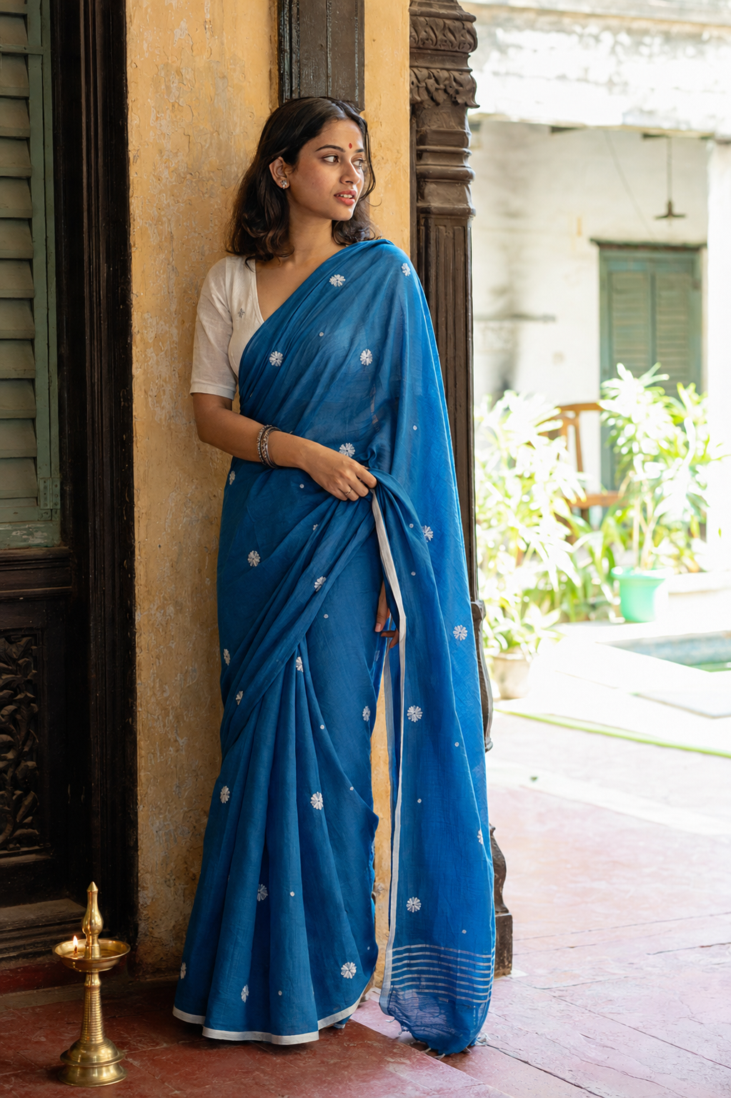 Kalindi — Blue Mul Cotton Saree