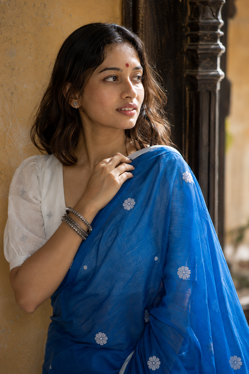 Kalindi — Blue Mul Cotton Saree