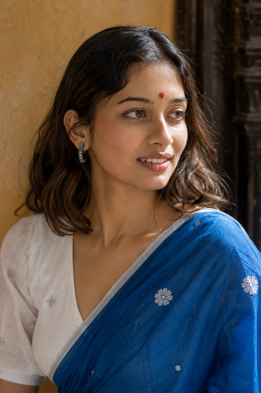 Kalindi — Blue Mul Cotton Saree