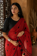 Chitra — Red Cotton Saree with Black Buti