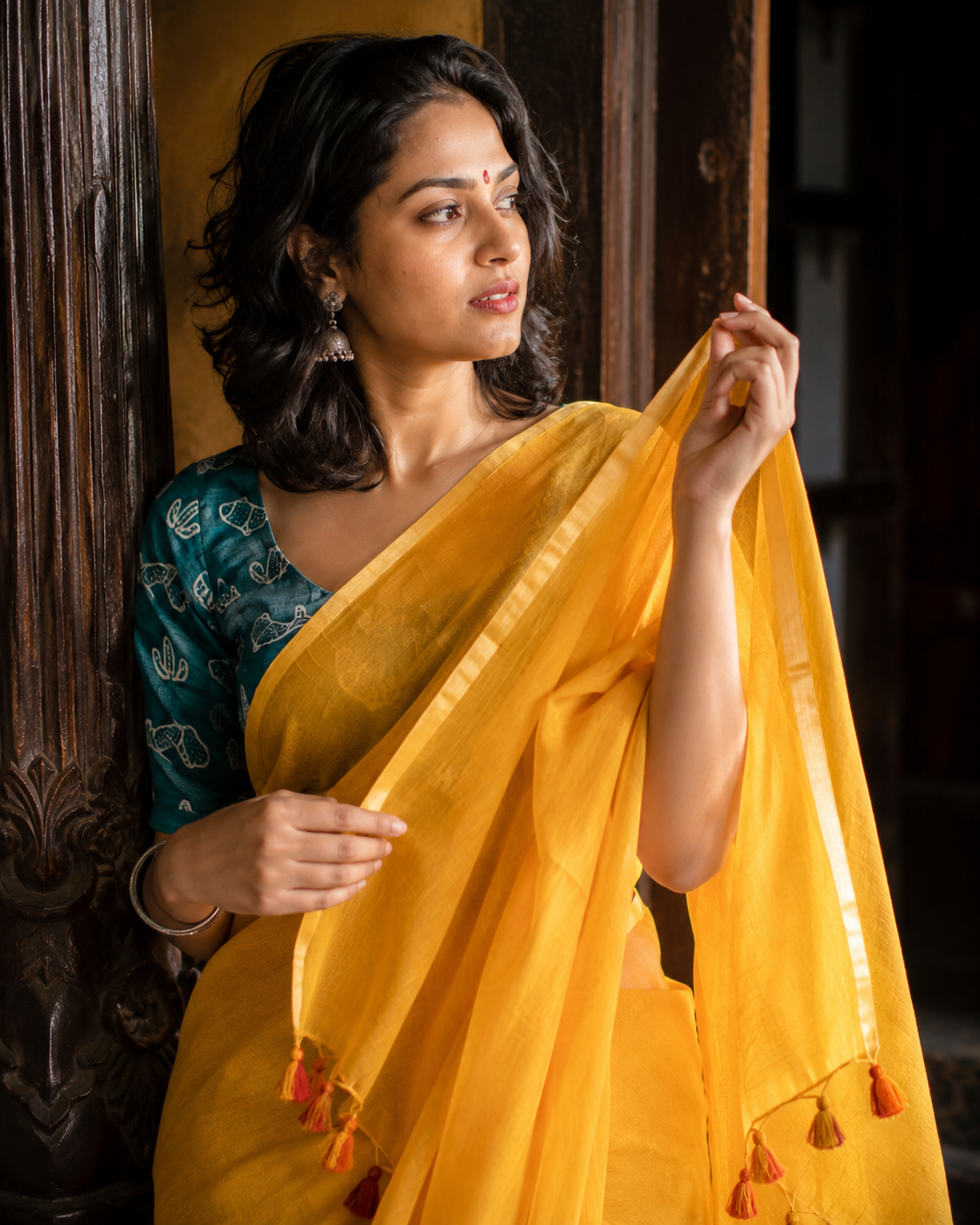 Kusum — Marigold Mul Cotton Saree