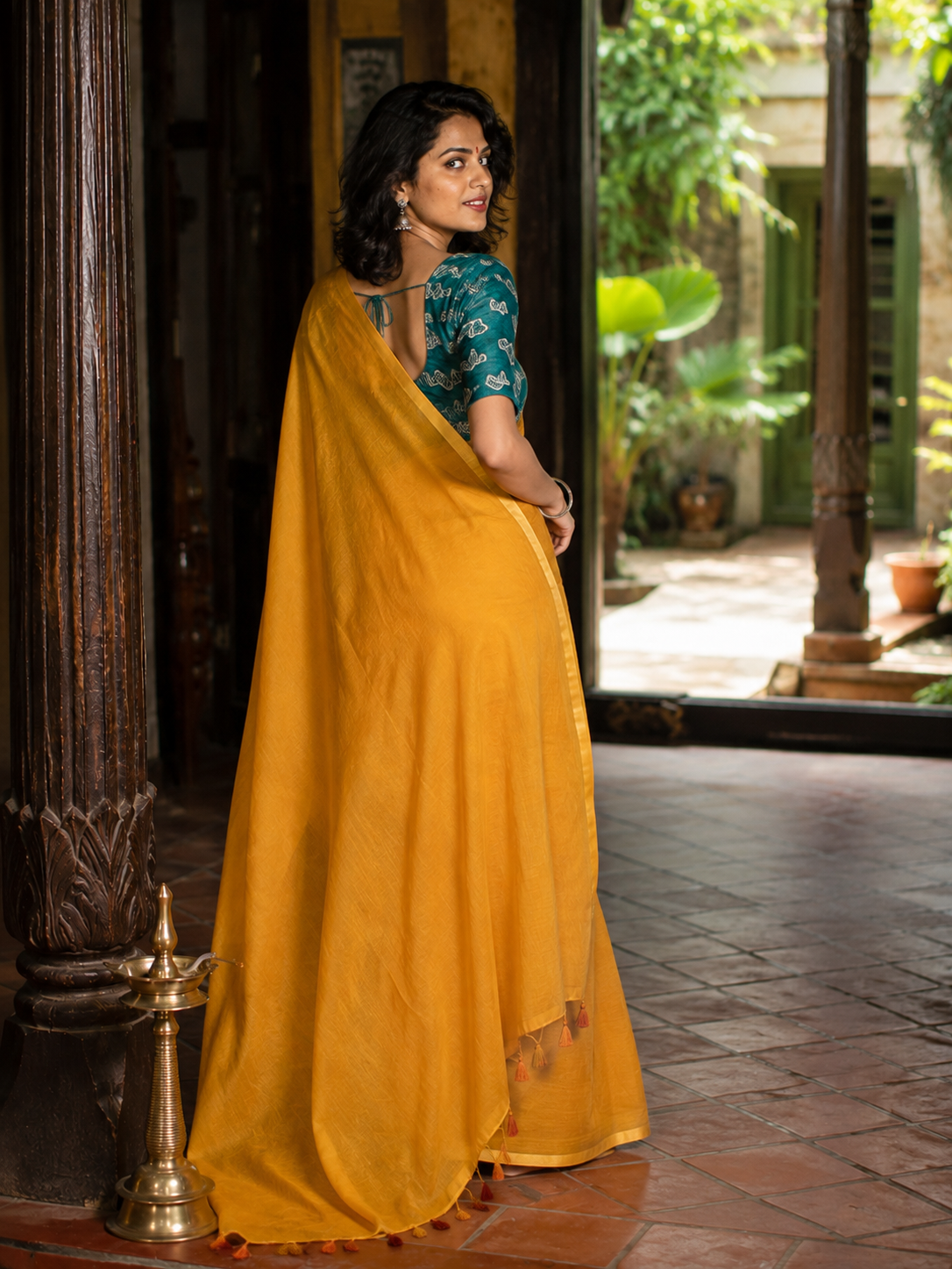 Kusum — Marigold Mul Cotton Saree