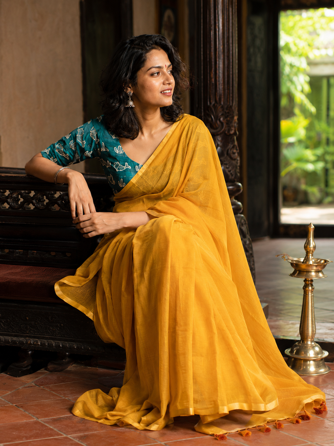Kusum — Marigold Mul Cotton Saree