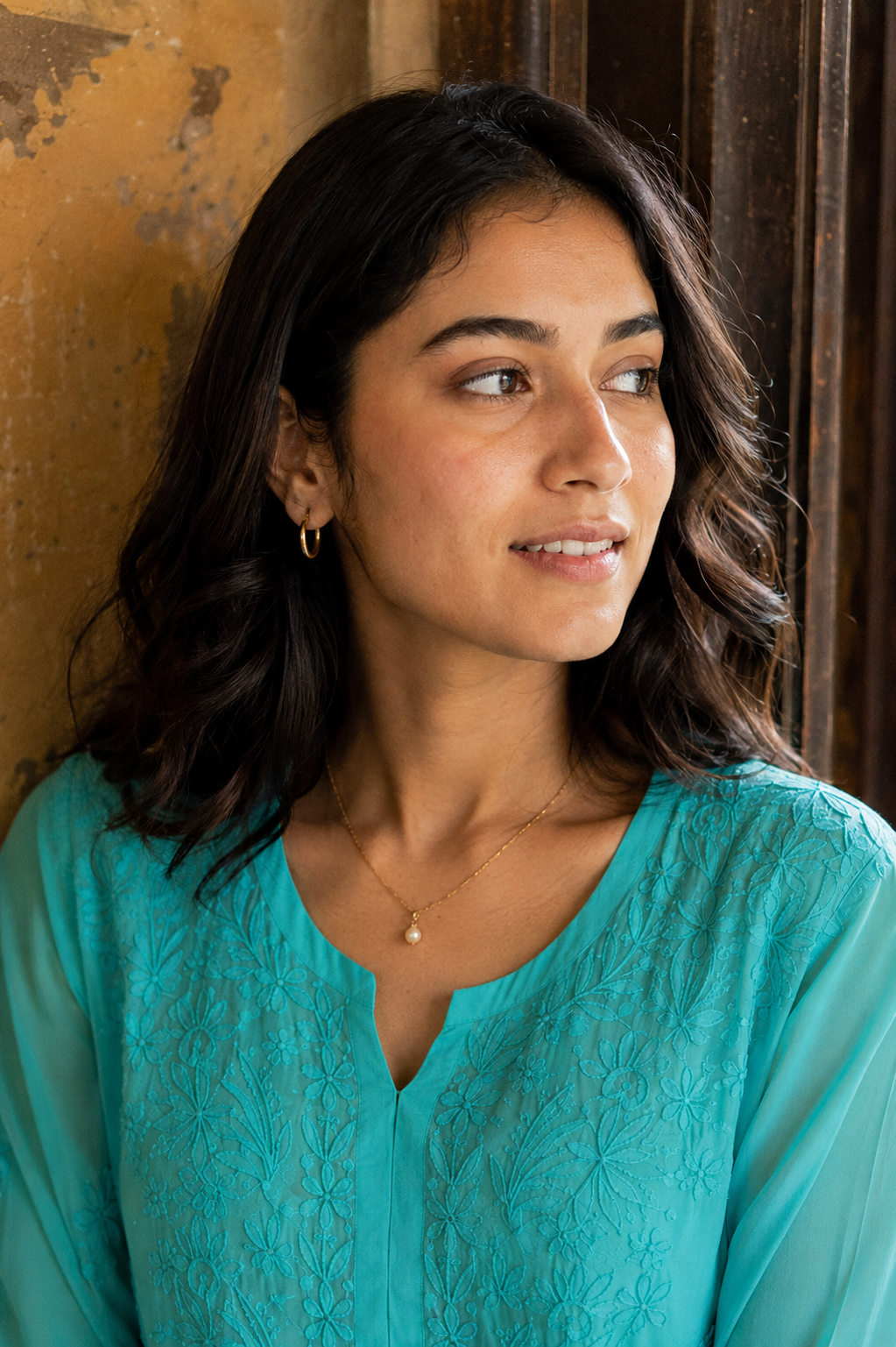 Firoza — Sea-Green Ghaspatti Chikankari Georgette Kurta