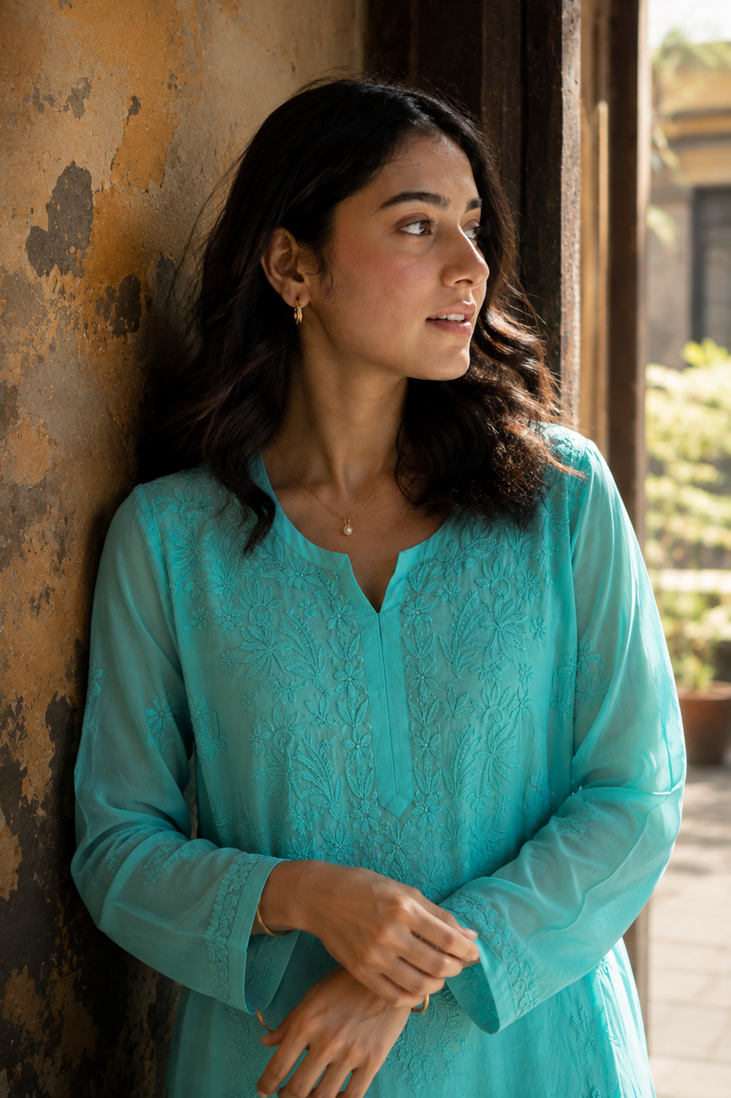 Firoza — Sea-Green Ghaspatti Chikankari Georgette Kurta