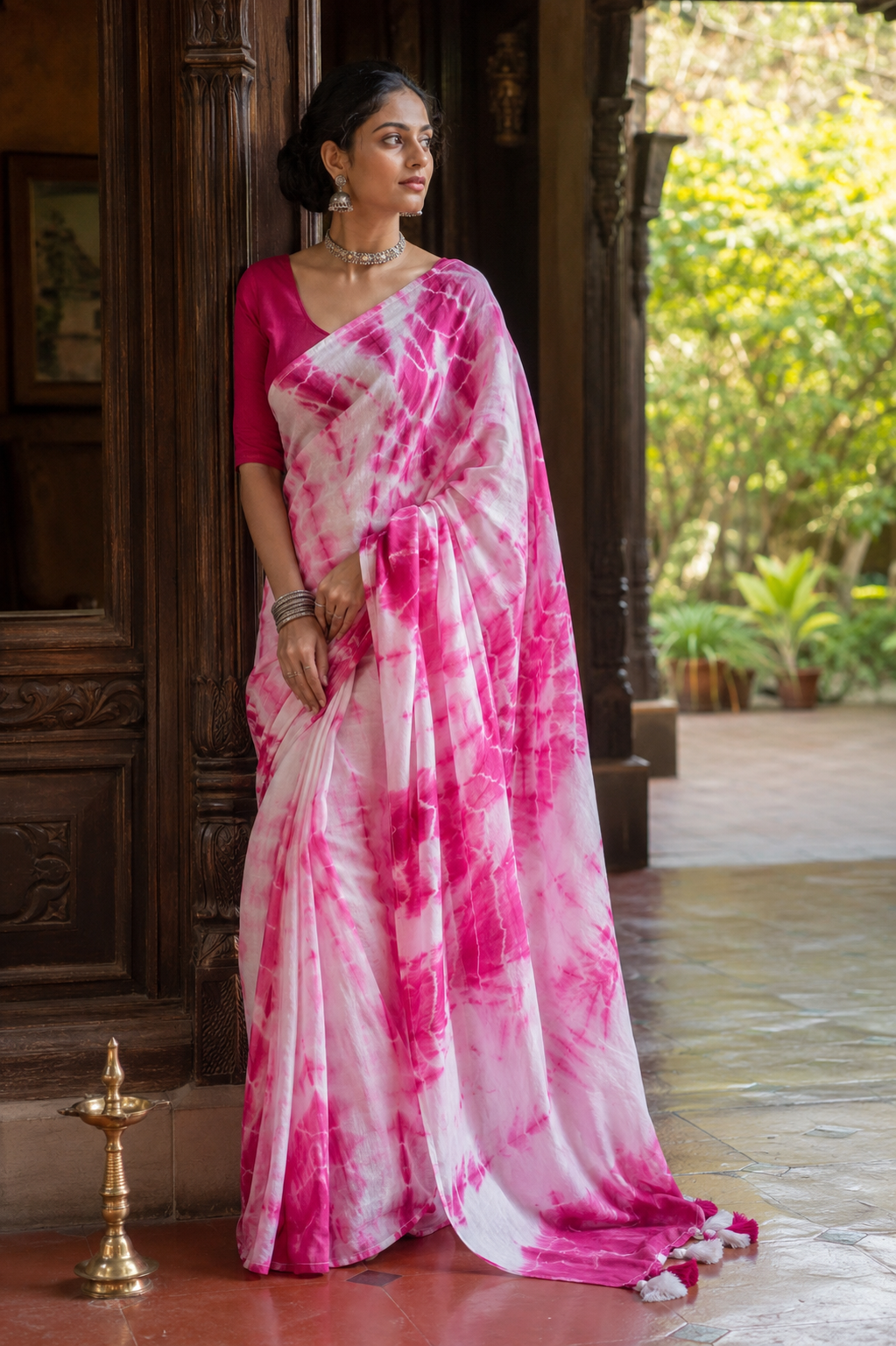 Gulaal — Rose Pink Shibori Tie-Dye Cotton Saree