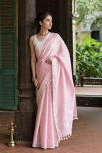 Usha — Rose Pink Saree with Silver Border