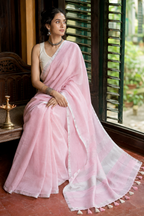 Usha — Rose Pink Saree with Silver Border