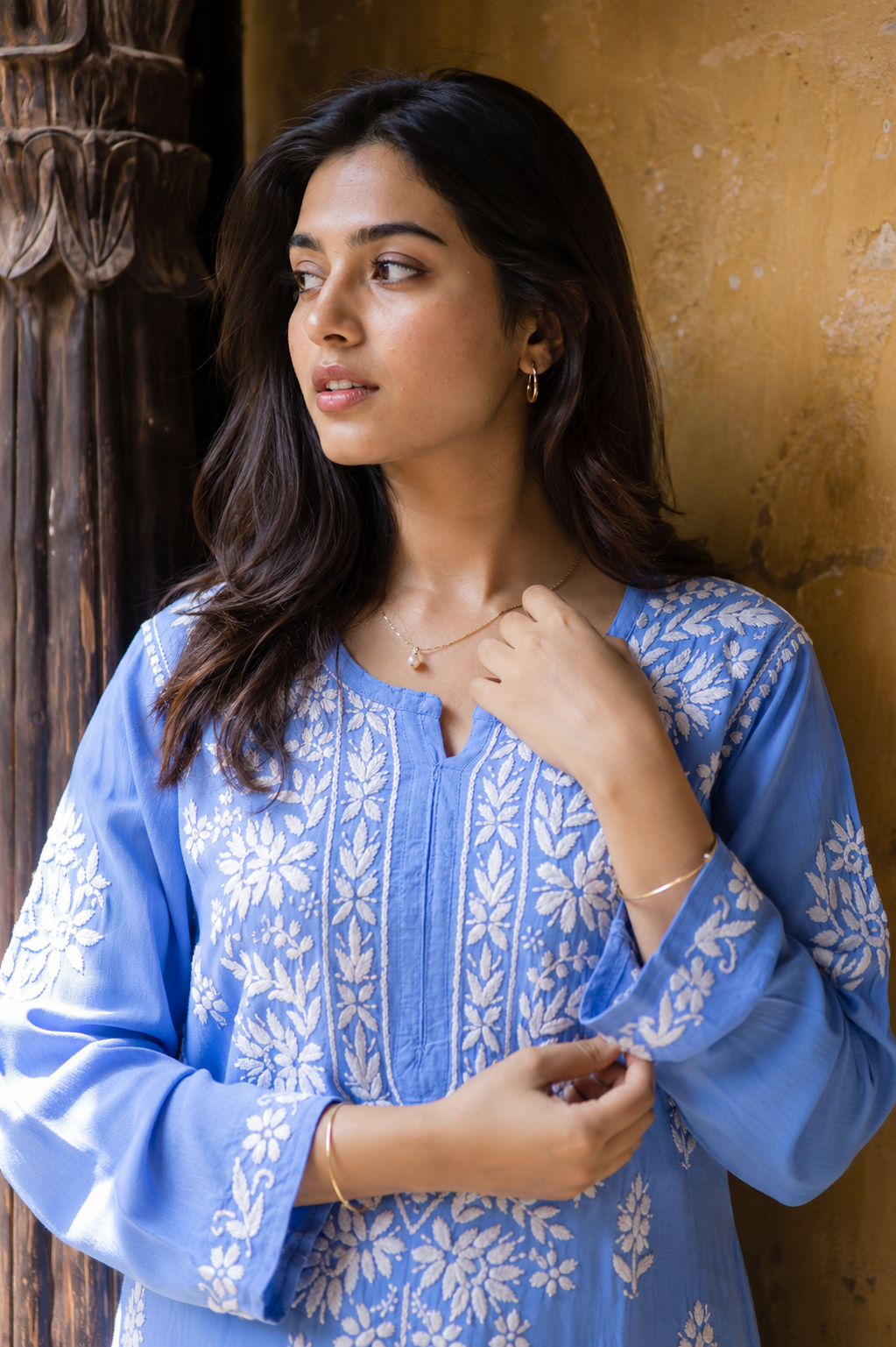 Asmani — Blue Chikankari Modal Kurta