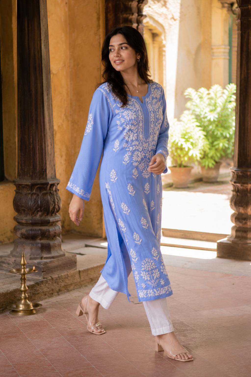 Asmani — Blue Chikankari Modal Kurta