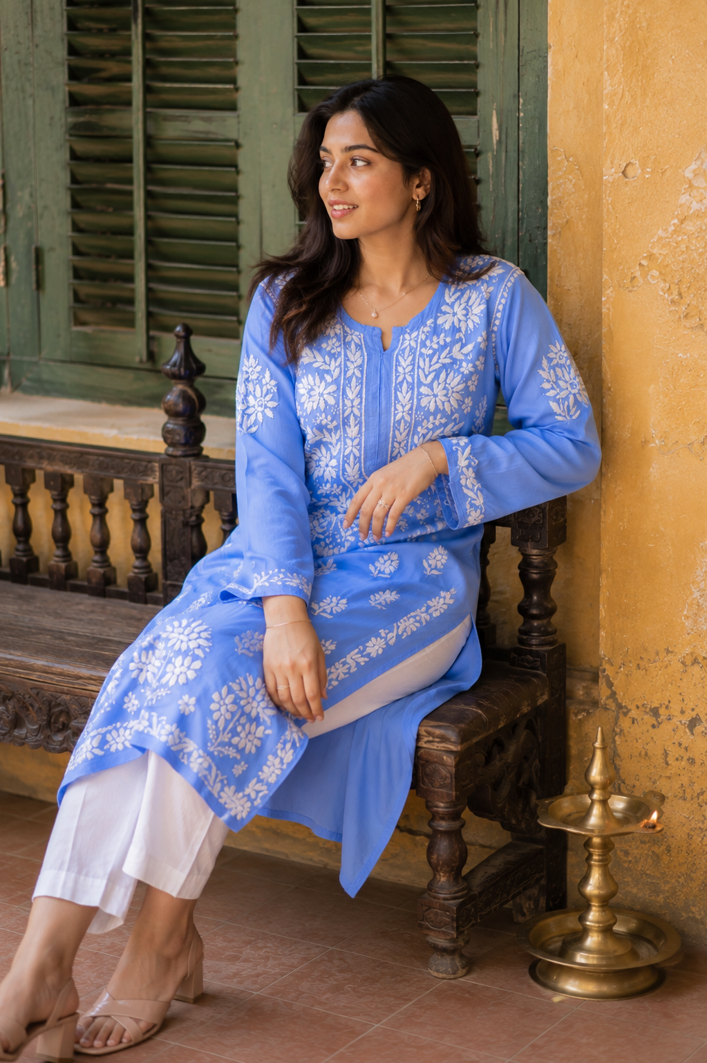 Asmani — Blue Chikankari Modal Kurta