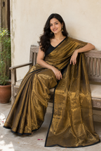 Rukmini — Antique Gold Tissue Saree with Black Border | Awadhalaya