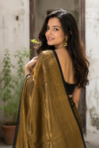Rukmini — Antique Gold Tissue Saree with Black Border | Awadhalaya
