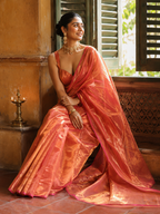 Tamra — Coppery Tissue Saree with a Sheer Pallu | Awadhalaya
