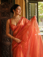 Tamra — Coppery Tissue Saree with a Sheer Pallu | Awadhalaya