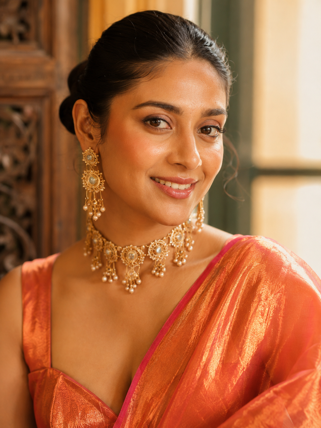 Tamra — Coppery Tissue Saree with a Sheer Pallu | Awadhalaya