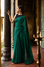 Panna — Deep Green Saree with Black Border & Tasselled Pallu