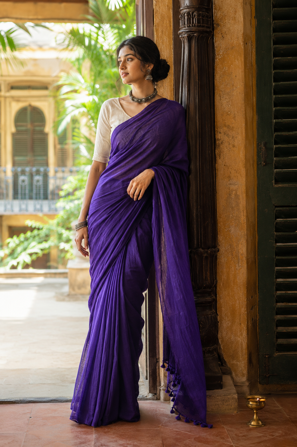Aparajita — Deep Violet Saree with Tasselled Pallu