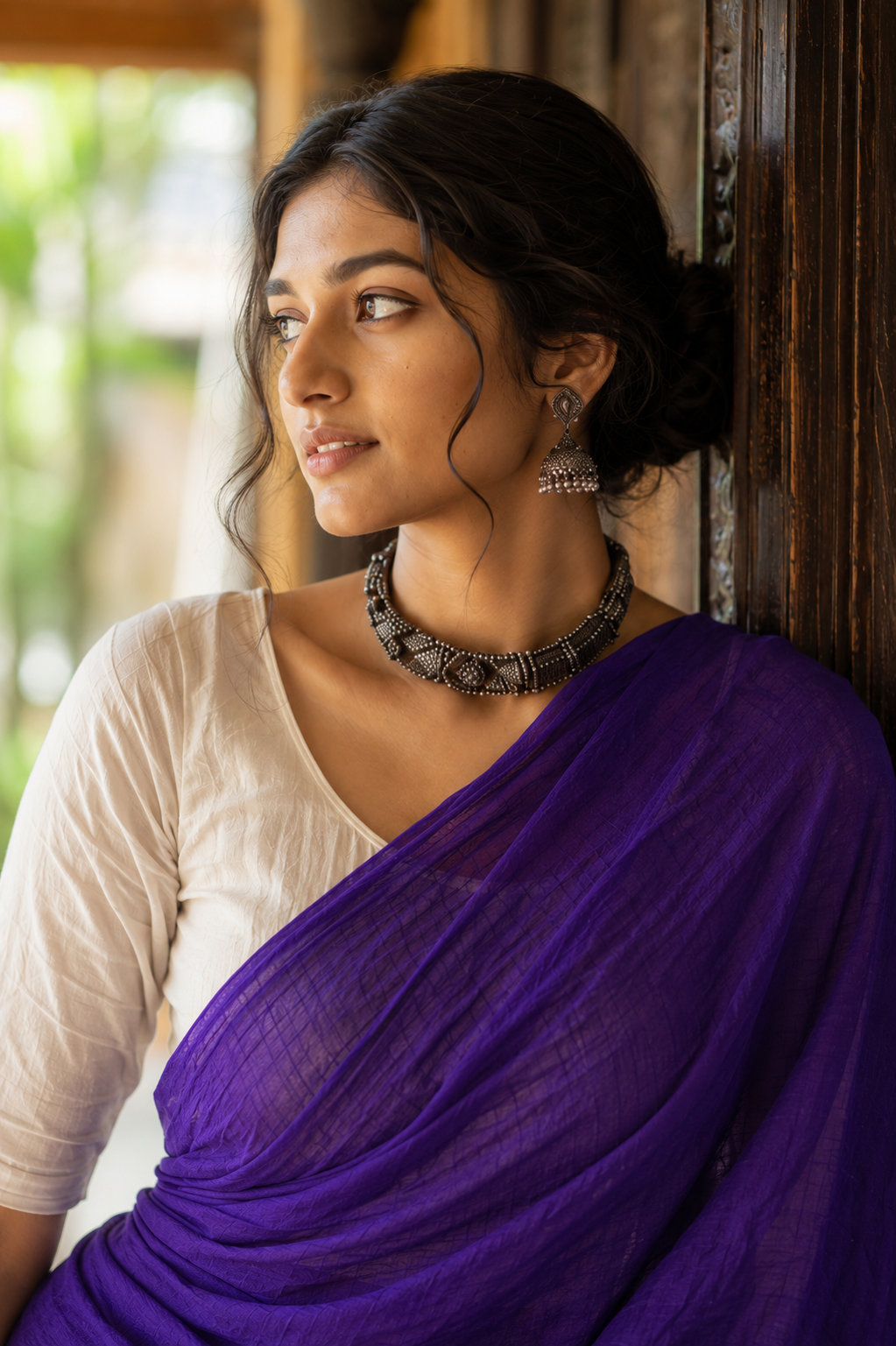 Aparajita — Deep Violet Saree with Tasselled Pallu