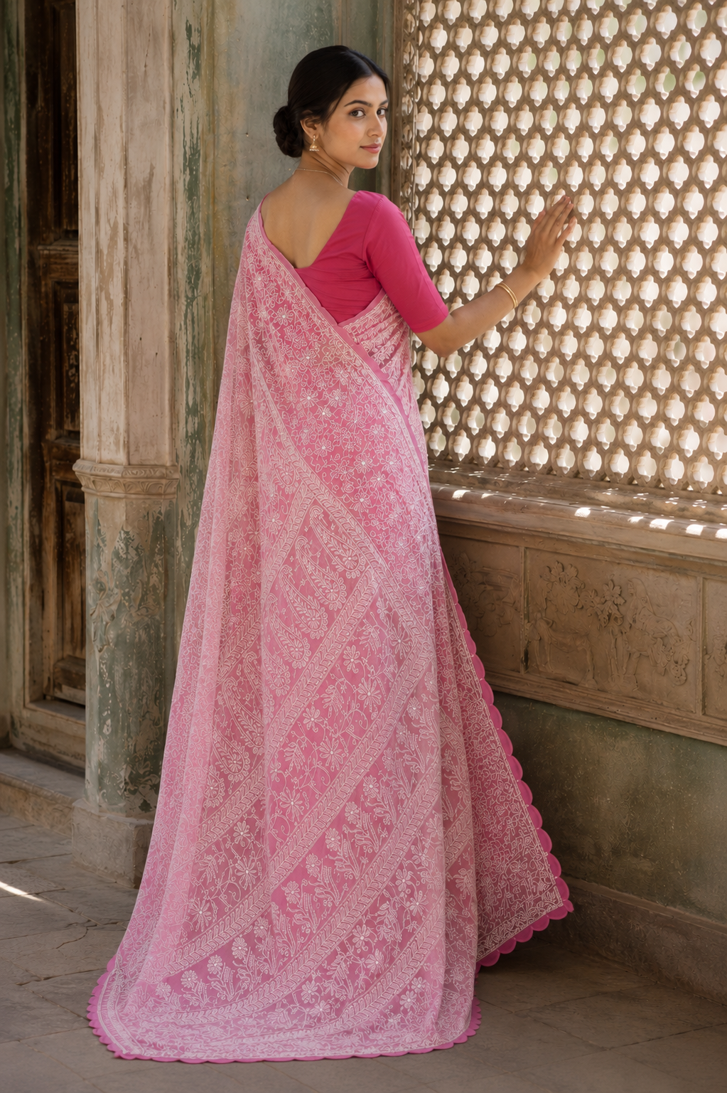 Nazneen — Hand-Embroidered Full Jaal Chikankari Saree