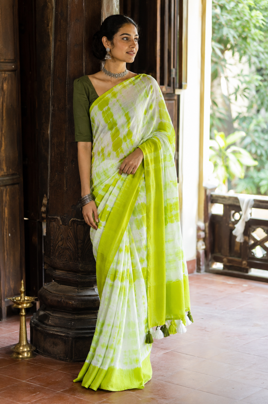 Kishalay — Shibori Tie-Dye Cotton Saree in Green