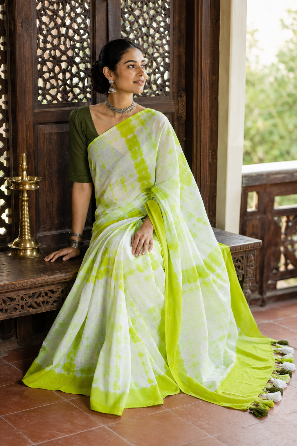 Kishalay — Shibori Tie-Dye Cotton Saree in Green