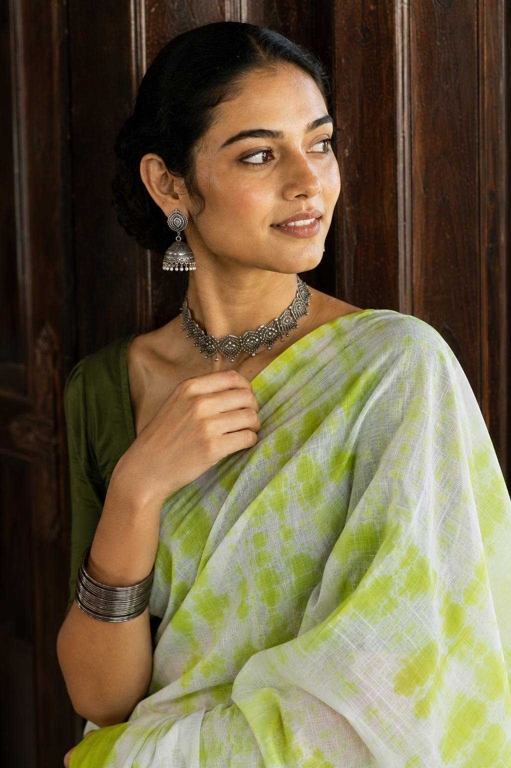 Kishalay — Shibori Tie-Dye Cotton Saree in Green