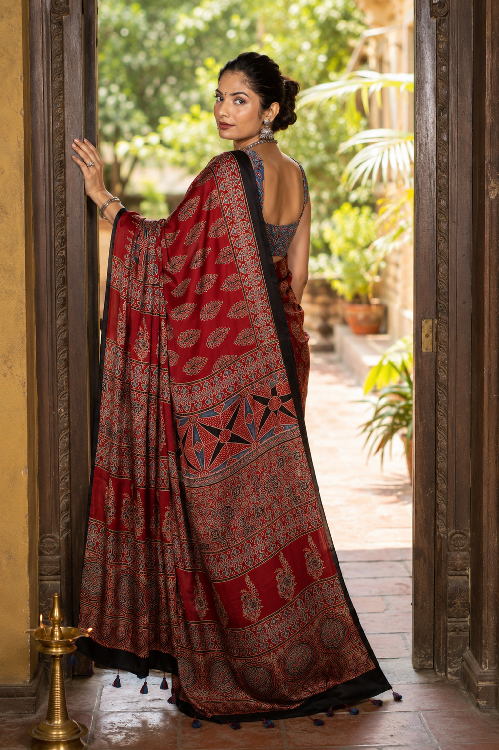 Lohita — Red Ajrakh-Inspired Modal Saree | Awadhalaya