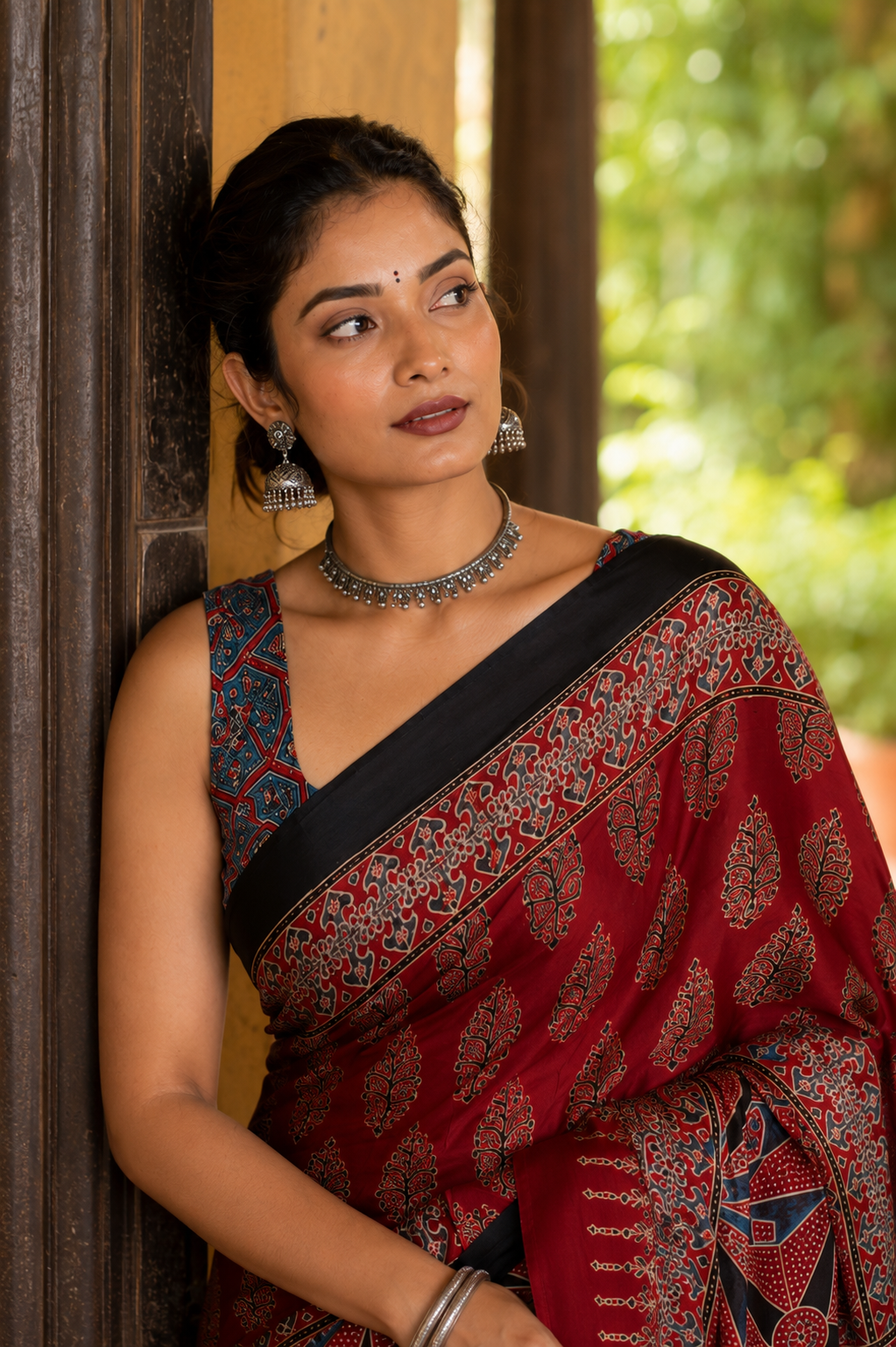Lohita — Red Ajrakh-Inspired Modal Saree | Awadhalaya