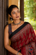 Lohita — Red Ajrakh-Inspired Modal Saree | Awadhalaya