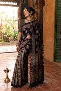 Yamini — Black Ajrakh-Inspired Modal Saree | Awadhalaya