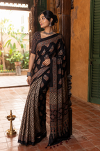 Yamini — Black Ajrakh-Inspired Modal Saree | Awadhalaya