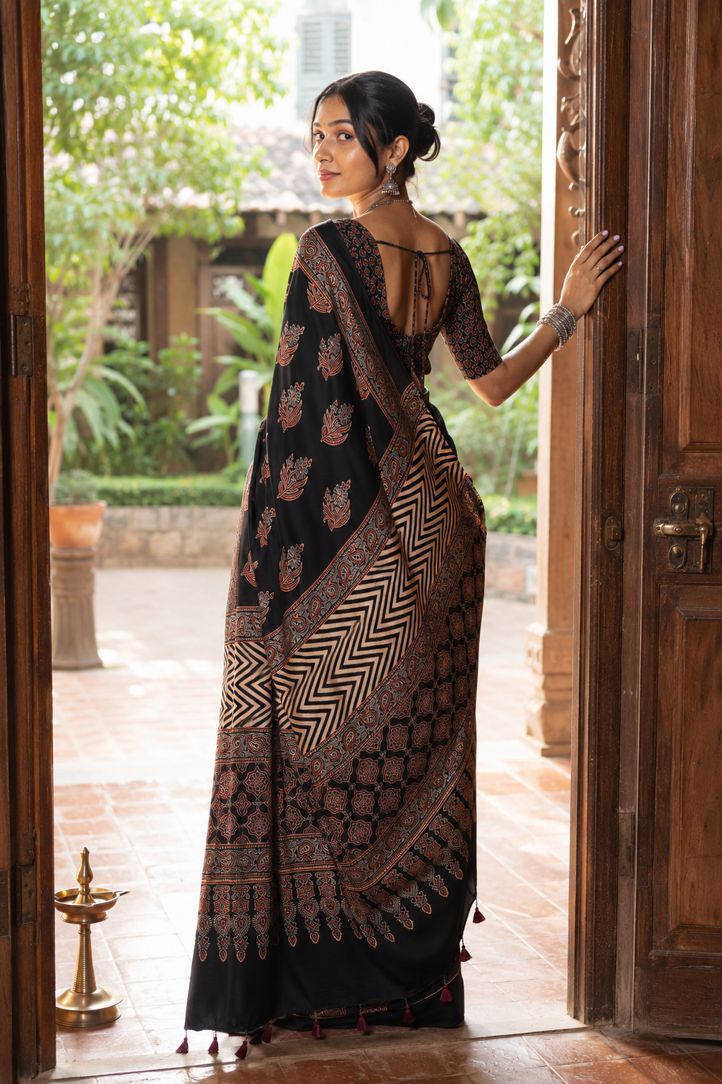 Yamini — Black Ajrakh-Inspired Modal Saree | Awadhalaya