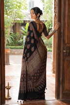 Yamini — Black Ajrakh-Inspired Modal Saree | Awadhalaya