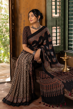 Yamini — Black Ajrakh-Inspired Modal Saree | Awadhalaya