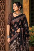 Yamini — Black Ajrakh-Inspired Modal Saree | Awadhalaya