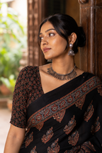 Yamini — Black Ajrakh-Inspired Modal Saree | Awadhalaya