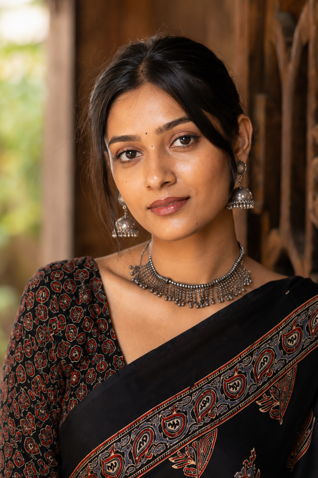 Yamini — Black Ajrakh-Inspired Modal Saree | Awadhalaya