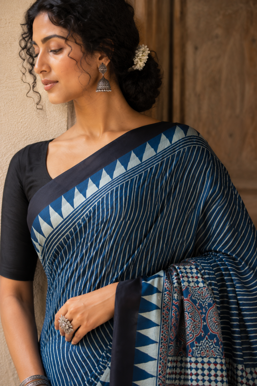 Neelambari — Indigo Ajrak-Inspired Modal Saree | Awadhalaya