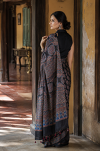 Shyama — Black Ajrakh-Inspired Modal Saree | Awadhalaya