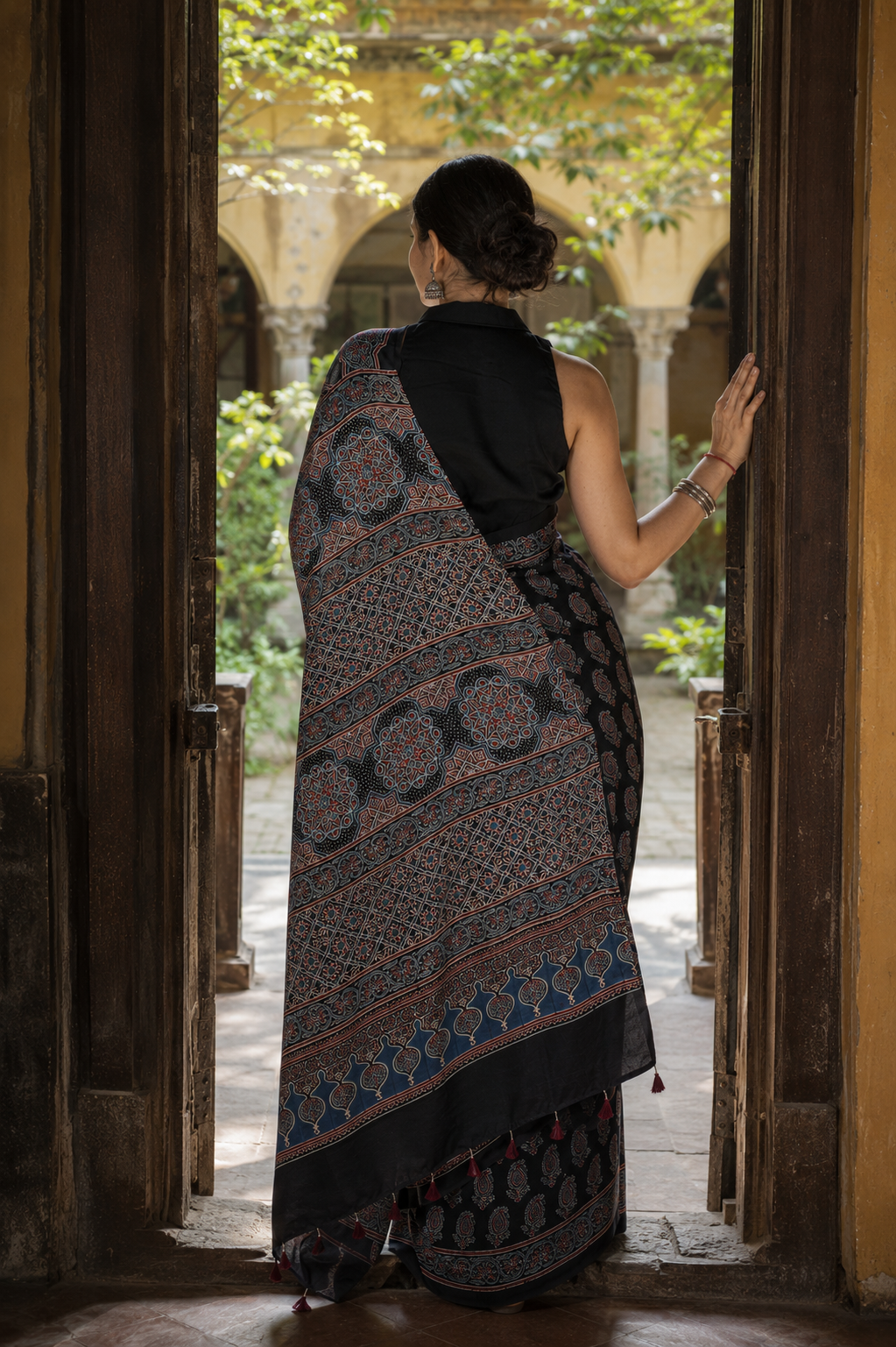 Shyama — Black Ajrakh-Inspired Modal Saree | Awadhalaya
