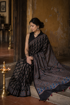 Shyama — Black Ajrakh-Inspired Modal Saree | Awadhalaya