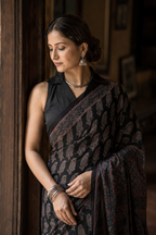 Shyama — Black Ajrakh-Inspired Modal Saree | Awadhalaya