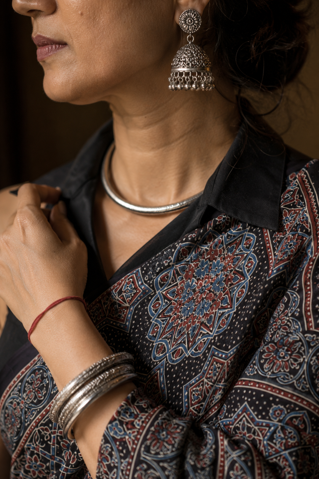 Shyama — Black Ajrakh-Inspired Modal Saree | Awadhalaya