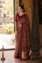 Aruna — Ajrakh-Inspired Modal Saree, Gold-Toned Pallu | Awadhalaya