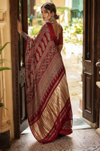 Aruna — Ajrakh-Inspired Modal Saree, Gold-Toned Pallu | Awadhalaya