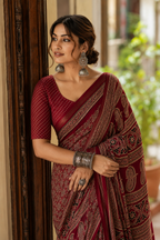 Aruna — Ajrakh-Inspired Modal Saree, Gold-Toned Pallu | Awadhalaya