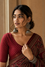 Aruna — Ajrakh-Inspired Modal Saree, Gold-Toned Pallu | Awadhalaya
