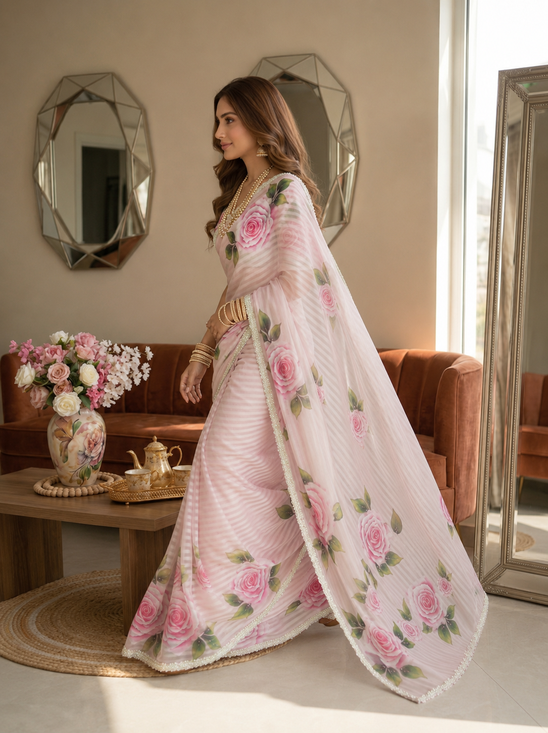 Roshnara — Pure Organza Teby Silk Rose Saree