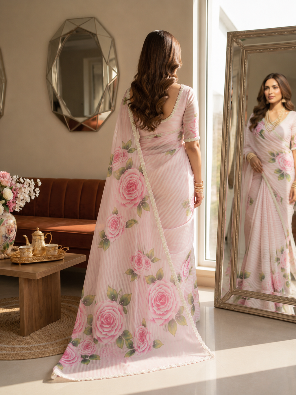 Roshnara — Pure Organza Teby Silk Rose Saree